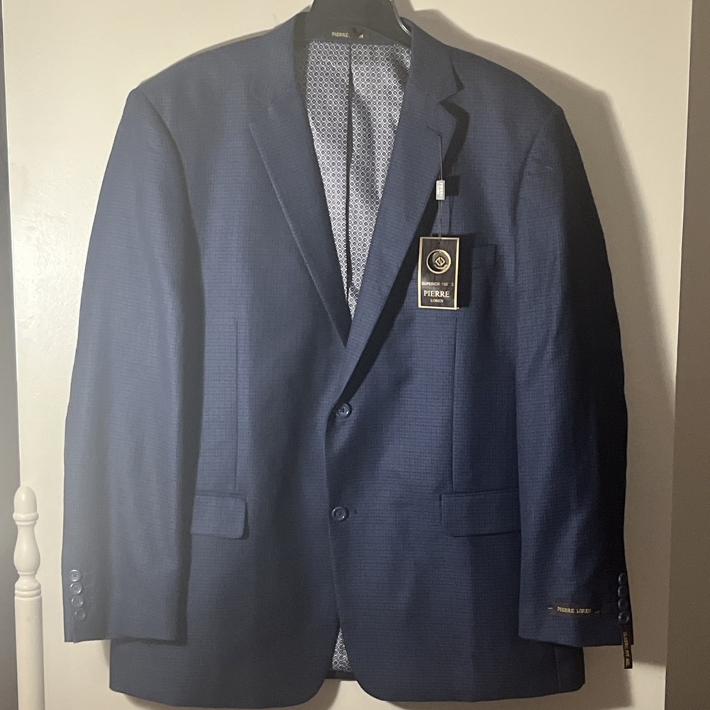 NWT Pierre Loren Navy Houndstooth Sport Coat Blazer 46L